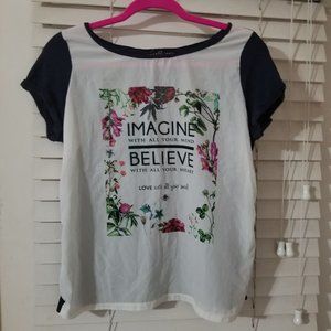 Fashion House Small I am Imagine and Believe silk front T-shirt